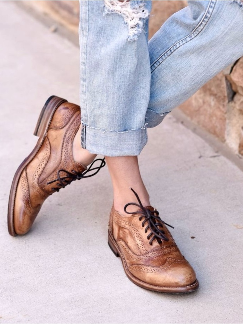 BED STU Lita Cobbler Series Distressed Leather Wingtip Oxford Brogues Size 8.5
